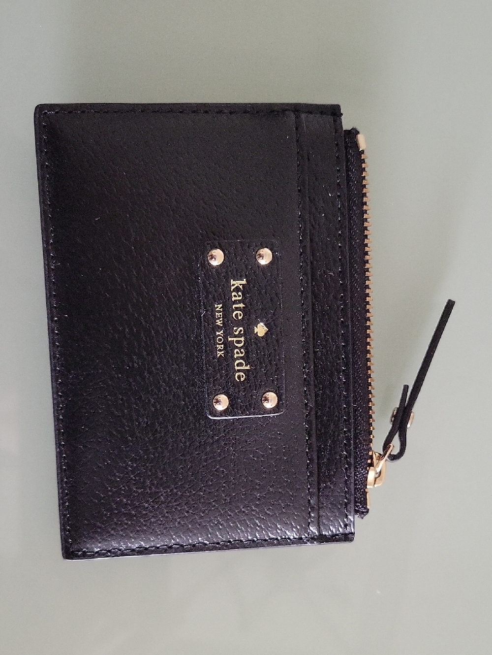 kate spade Adi Black Leather Zip Card Case with Gold Hardware